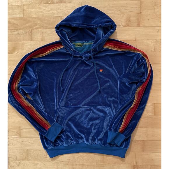 Aviator Nation Classic Velvet Relaxed Pullover Hoodie Blue Small - Picture 2 of 3